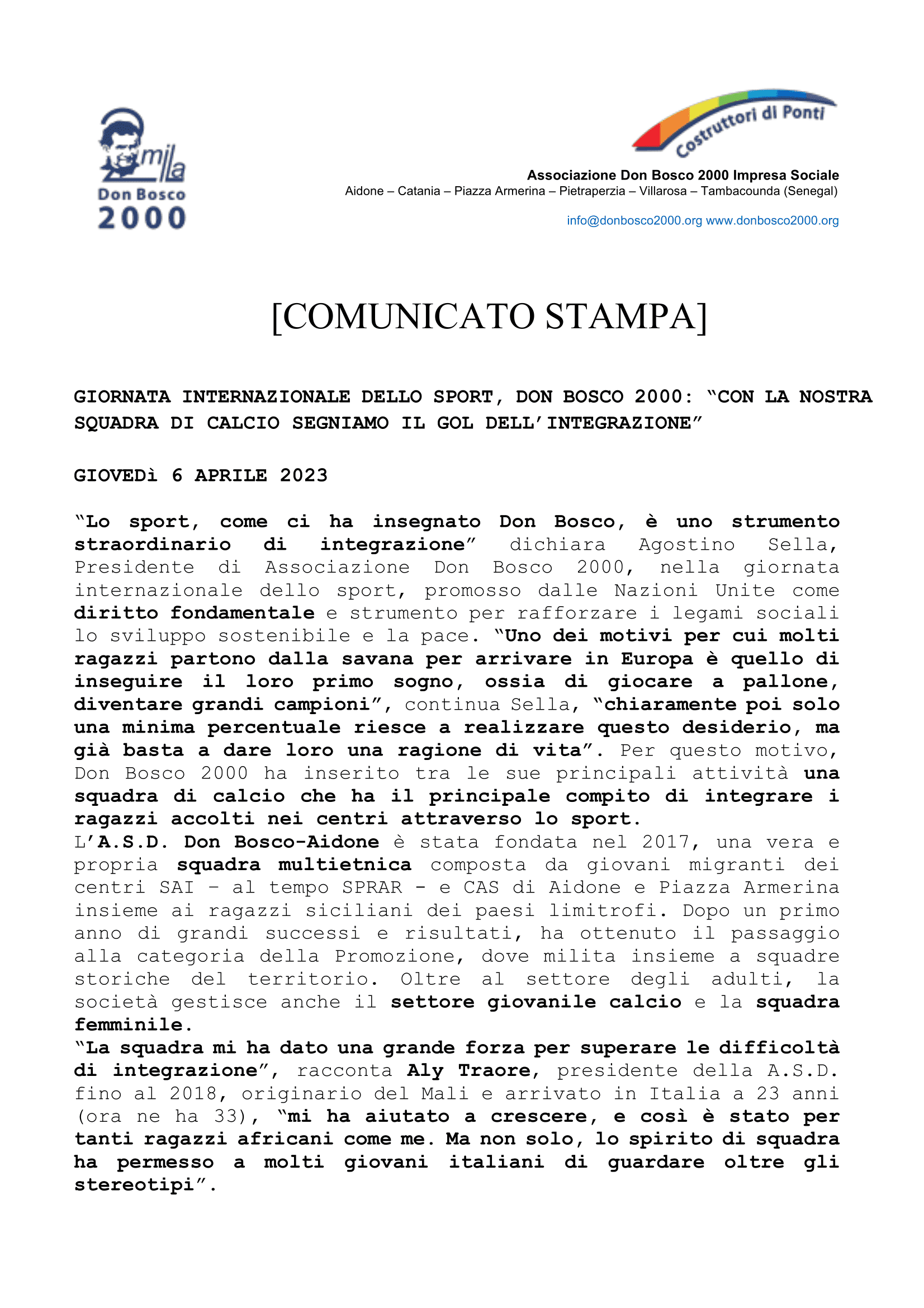 comunicato stampa_db2000 - Giornata internazionale dello sport -1