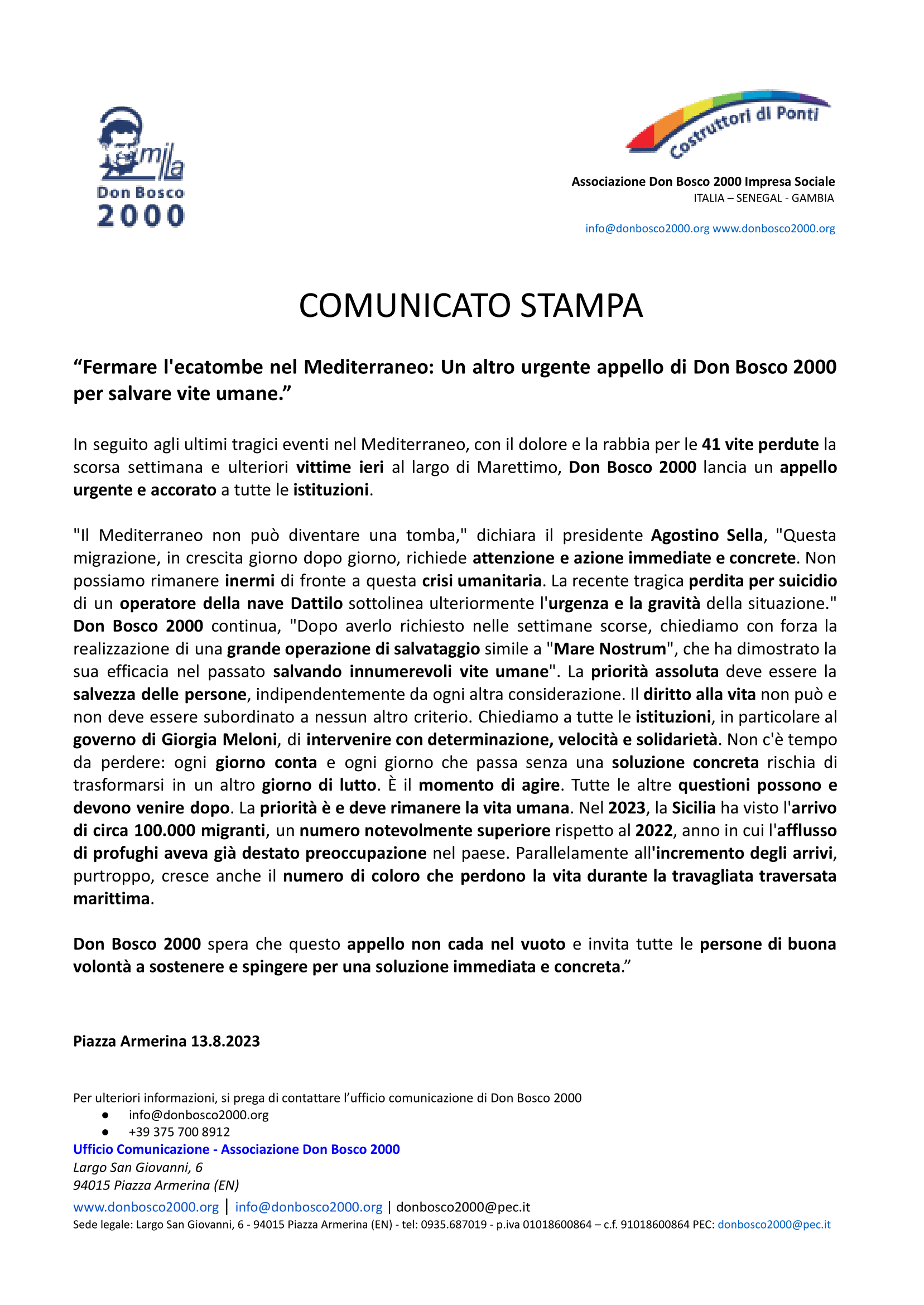 comunicato tragedia di Marettimo